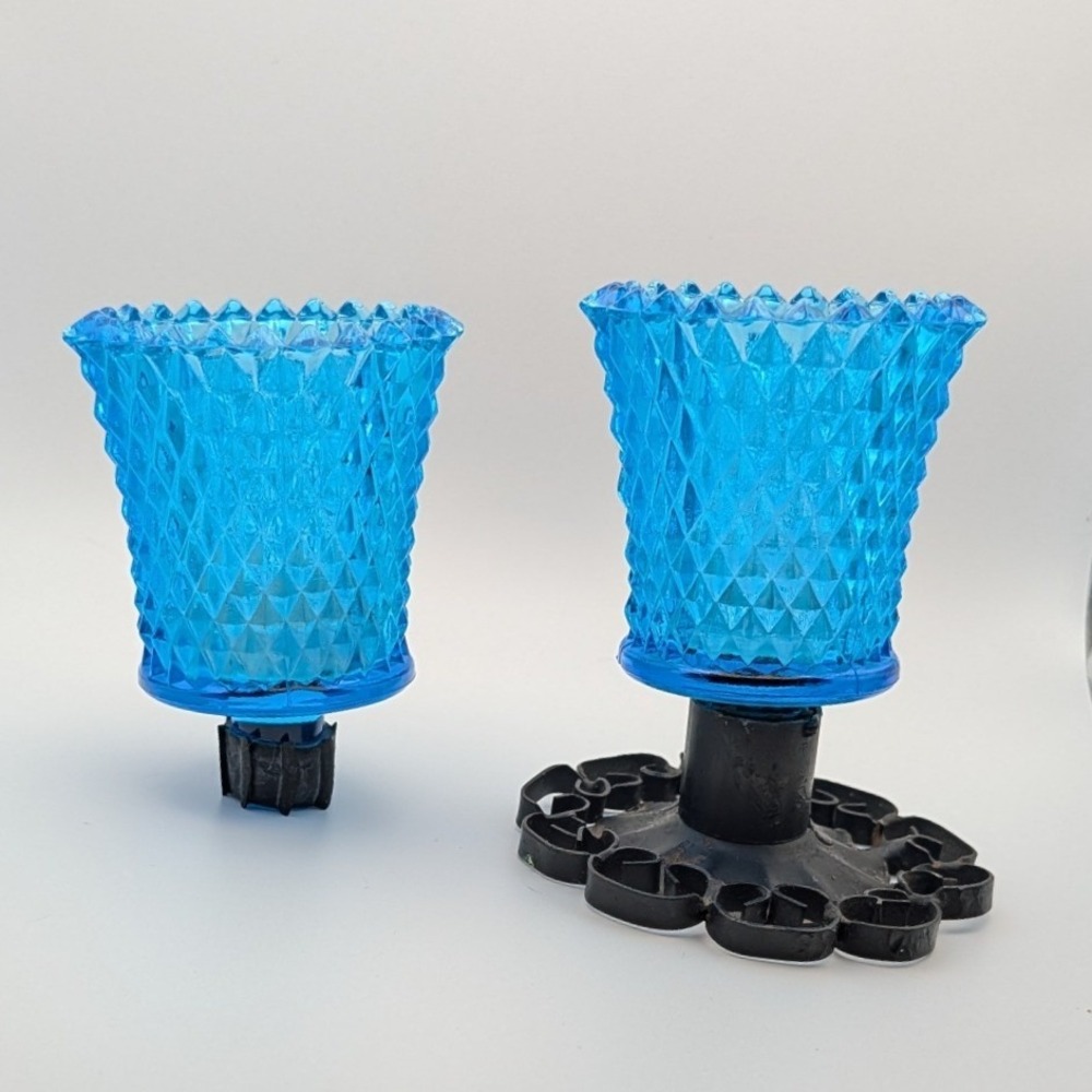 Homco Blue Diamond Point Votive Candle Holders Set of 2 + A Cast Iron Base